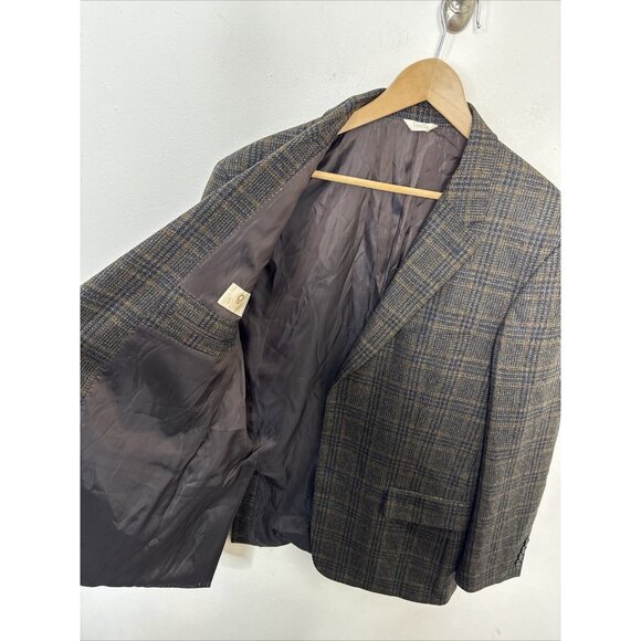 Viyella Men 44 Wool Cashmere Blend Check Brown Navy Blazer Sports Coat - Picture 7 of 8